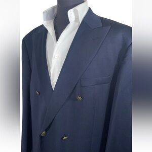 NWT PAUL FREDRICK BIG & TALL NAVY DOUBLE BREASTED SPORT COAT 50XL DUPONT TEFLON